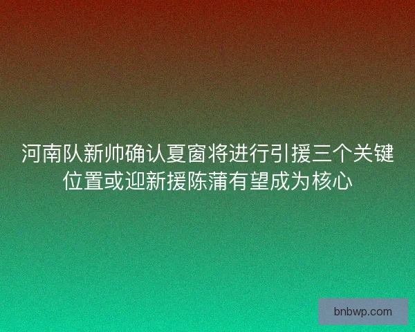 河南队新帅确认夏窗将进行引援三个关键位置或迎新援陈蒲有望成为核心